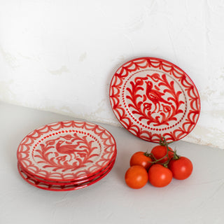 Kit of 4 Red Ceramic Dessert Plates Fajalauza