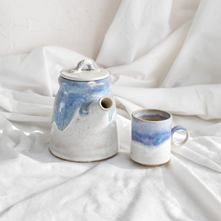 Blue Rim Ceramic Teapot