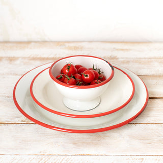 Large Enamelware Plate with Red Rim