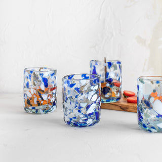 Set of 4 Small Recycled Glasses - Terrazzo Speckled Blue