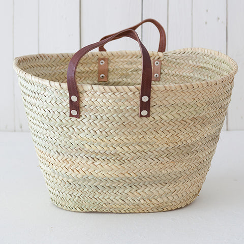 Palm Basket with Short Leather Straps