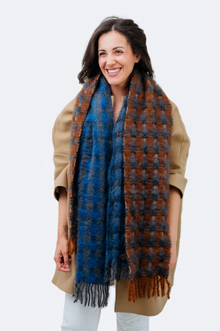 Mohair Brown and Blue Checkered Foulard