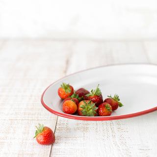 Oval Enamelware Tray with Red Rim