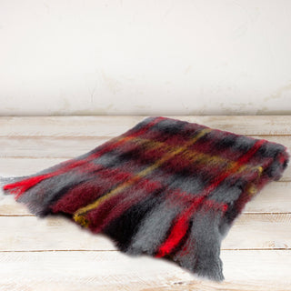 Mohair Grey and Red Tartan Scarf