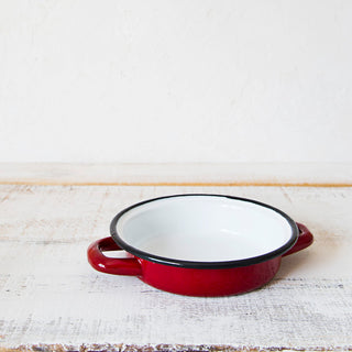 Plato individual de peltre esmaltado con asas