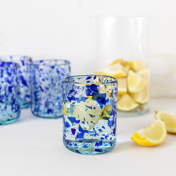 Small Recycled Blue Speckled Glasses (4 Pcs) 